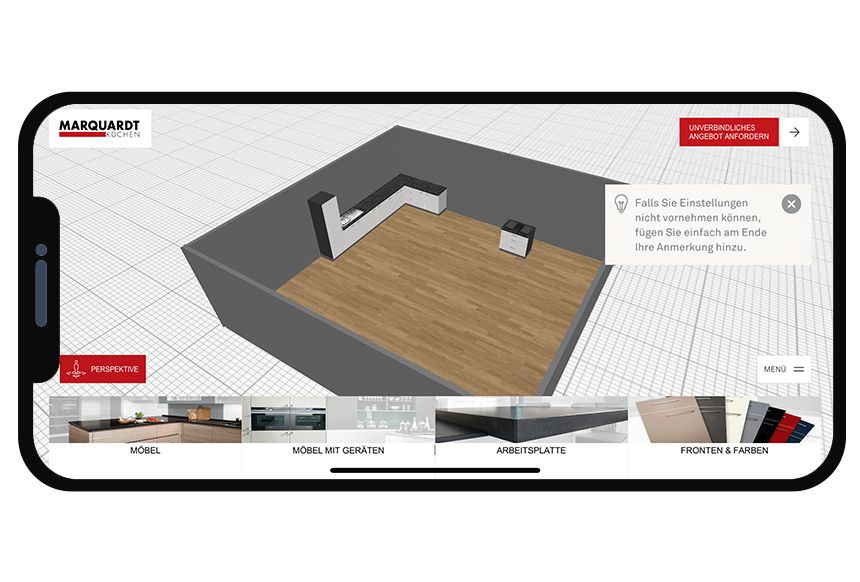 Küchenelemente auswählen und platzieren 3D Küchenplaner